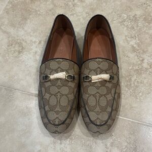 Coach Unisex Brown Signature Canvas Horsebit Slip-On Loafers